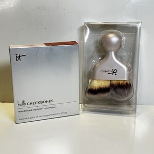 IT Cosmetics Hello Cheekbones Matte Bronzer & Love Highlighter + Contour Brush